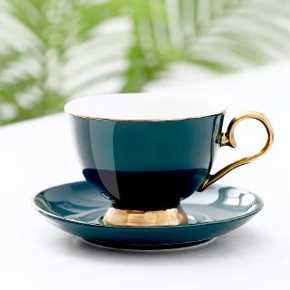 Nordic Fengmei Green Gold-plated Ceramic Flower Tea Coffee Cup and Plate Set (6)