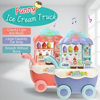 Trolley Cart Candy Ice Cream Cart Pretend Play Toy Set with Light and Music Kids Educational Toys for Girls Boys