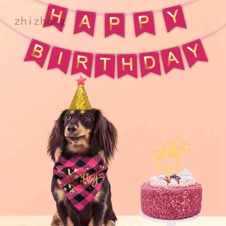 Zhizhong Yinbeiguoji Dog Birthday Bandana Hat Banner Set, Dog Pet Boy Girl Cute Bow Tie Scarf Birthday Party Supplies