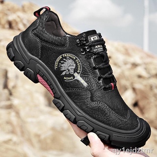 Men s shoes outdoor casual shoes men s leather breathable thick soled sports shoes large non slip mo