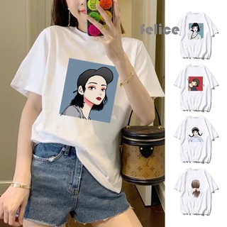 Fashion girl tshirt for women Korean tees round neck