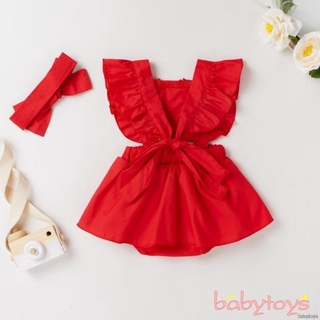 2Pcs Toddler Red Plaid Ruffle Romper Dress+Headband Newborn Baby Kid Girl Christmas OutfitS 0-24M