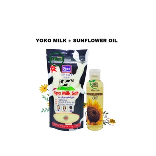 Yoko Spa Salt Milk 300g & Sunflower Oil 100ml Set whitening exfoliating smooth skin anti aging peel