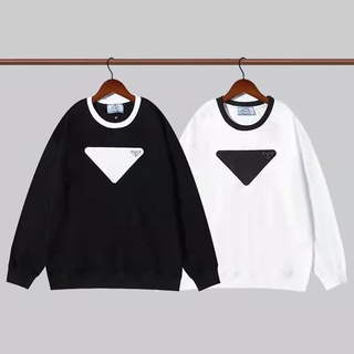 Prada Couple Sweatshirt Applique Embroidered Triangle Logo Logo Badge Letter Long Sleeve Sweater Men and Women Lovers