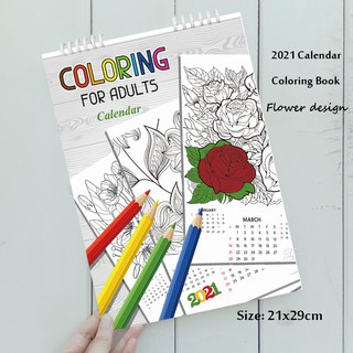 Coloring Book For Adults With 2021 Calendar Flower Design
