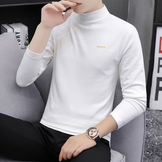 ✱Modal cotton long-sleeved t-shirt men s half-high collar spring and autumn bottoming shirt white au