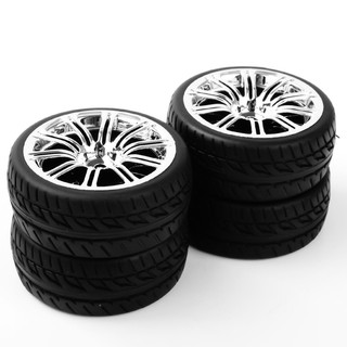 RC 1:10 Flat Racing Rubber Tire Wheel Rim Set 4Pcs 12mm Hex For HSP On Road Car