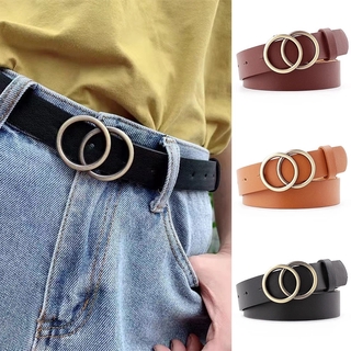 Fashion Double Ring Circle Metal Buckle Belt Waistband Ladies Wide Leather Straps Belts