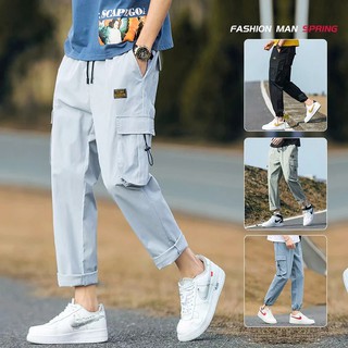 【READY STOCK】Industrial Pants Men's Pants Fashion Brand Ins Pants Autumn Cargo pants Korean Loose Versatile Drawstring Leggings Casual