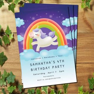 Unicorn Themed Birthday Invitations