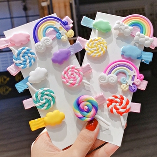 【3pce】 Young Girl Rainbow Candy Colors Hair Clips Baby Hair Clip Cute Not Hurt Hair Bangs Clip Children Accessories Broken Hair Side Clip Baby Hair Clip Net Color Clips for Hair Headdress Hair Accessories