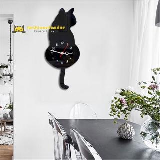 FL Creative Fashion New Silent White/Black Wagging Tail Cat Wall Clock Household Decorative Clock (5)