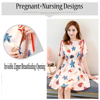 Maternity Wear: Pregnant Women Breastfeeding Dress Fashion Froral Printing Waist Nursing Dresses (3)