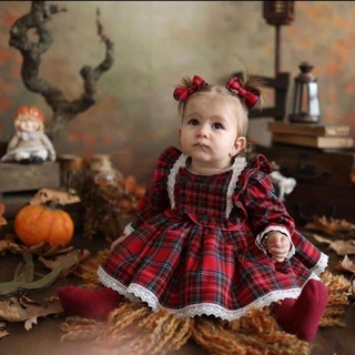 1-6Y Christmas Girls Red Dress Toddler Baby Kid Girls Lace Ruffles Tutu Party Dress Plaid Xmas