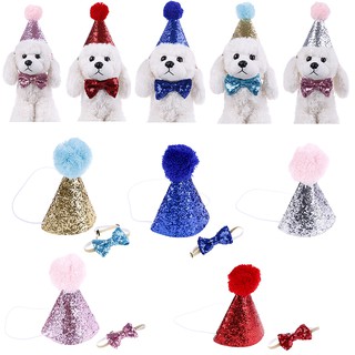 【ali】Pet cat dog happy birthday hat party crown & bow tie soft cap puppy headwear