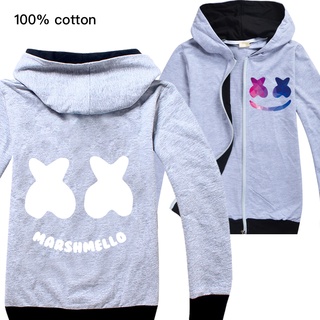 Children Anime Cartoon DJ Marshmello Printing Long Sleeve Hooded Jacket Kids Boys Girls Outerwear