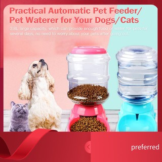 Automatic Pet Water Food Dispenser 3.8L Large Capacity Self-Dispensing Gravity Pet Feeder Waterer Ca