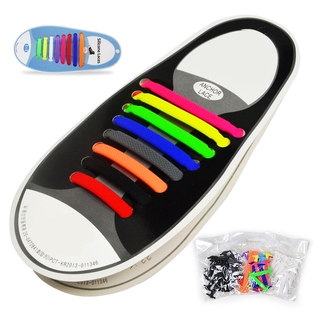16 Pcs Lazy Shoe Laces Unisex tie Shoelace Silicone Elastic Sneaker Personality No Tie Shoelaces for Kids and Adults （12 Colors ）