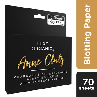【spot goods】✐LUXE ORGANIX Anne Clutz Charcoal Oil Absorbing Blotting Paper with Compact Mirror 50+20