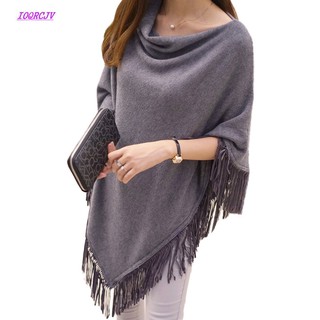 Bat Shirt Tassel Pullovers Plus Size Women Knitted Sweater 2021Spring Poncho Coat Solid Jumper