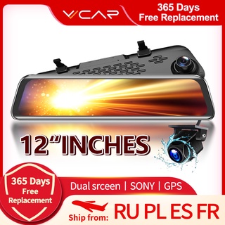 VVCAR-V17 12-Inch RearView Mirror Car Dvr Camera Dashcam GPS FHD Dual 1080P Lens Driving Video Recor
