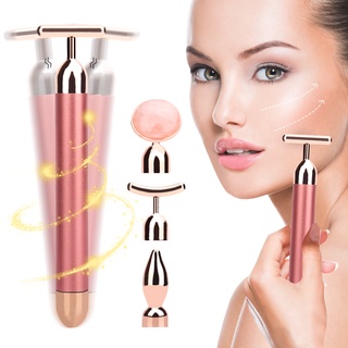 4 In1 Vibrating Rose Quartz Roller Face Roller Eye Massager Jade Roller T/V Shaped Face Lifting Slim