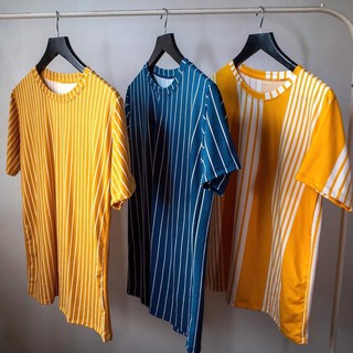 T003 men korean vertical stripes shirt striped tshirt jersey type design baseball loose oversized