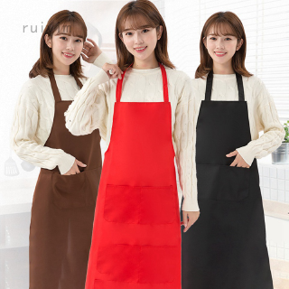 Cooking Apron Men Woman Pure Color Cotton Polyester Sleeveless Black Apron With Double Pocket Household Cleaning For Mom Dad