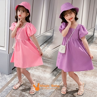 New summer girl's dress with a hat, Korean cotton princess dress, children's western style puff sleeve skirt