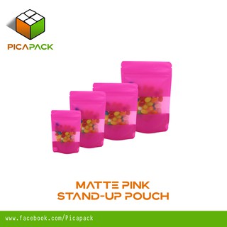 Matte Pink Standup Pouch Ziplock with window (PE Material)