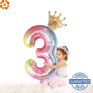1set 32inch Rainbow Number Foil Digit Air Balloons Crown For Kid Boys Girls Happy Birthday Balloon Party Baby Shower Decorations Party Needs