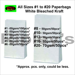 All Sizes #1 to #20 Paperbags White Bleached Kraft