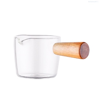 Coffee Pot Wooden Handle Glass Milk Teapot Mini Sauce Gravy Pan Home Hotel Kitchen Tableware, Small kitchentool01