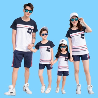 Mother Daughter Father Son Family Set T-shirt and Shorts White Blue