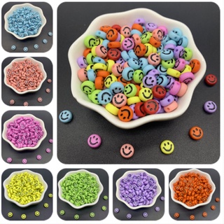 50Pcs Candy Color Acrylic Smiling Face Loose Beads DIY Jewelry Making Single Hole Pendant Charms