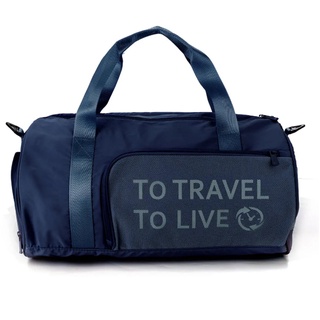 To Travel To Live Foldable Yoga Duffel Bag - Blue