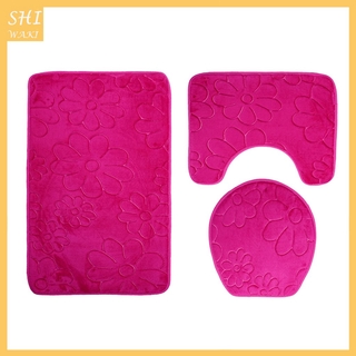 [In Stock] 3 Piece Microfiber Bathroom Rug Set Contour, Square Mat and Toilet Lid Cover
