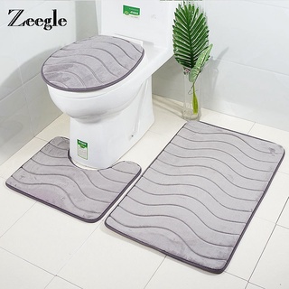 3D Embossed Bathroom Bath Mat Set Toilet Carpet Rug Flannel Non-Slip Toilet Rug Bathroom Shower Room (1)