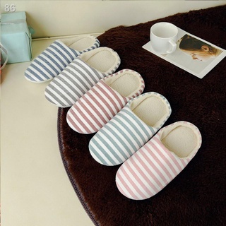 ❇¤EG Striped Indoor Home Soft Cotton Slippers Anti-slip Winter Shoes Unisex Slippers