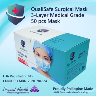 QualiSafe Medical Facemask 3 Ply Surgical Face Mask Disposable 50pcs Medical Grade Facemask