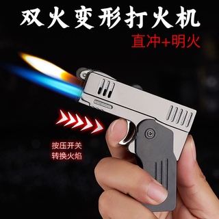 Tiktok Same Folding Deformation Lighter Double Fire Switch Creative Direct Punching Windproof Open F (2)