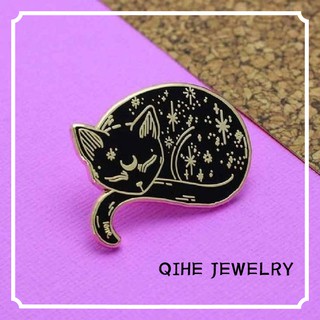 Mystical Cat Enamel Pin Witch Black Cat Brooch Badge Dark Punk Friend Jewelry Pins Gift