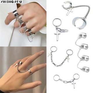 Vintage Cross Chain Adjustable Joint Ring Hip Hop Punk Finger Rings For Women Men Egirl Dating Party BFF Jewelry