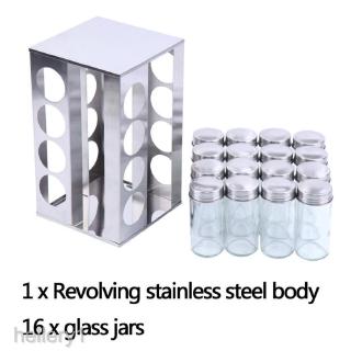 [HELLERY1] 16 Jar Stainless Steel Revolving Tower Rotating Spice Rack Seasoning Bottles