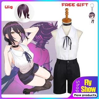 Chainsaw Man Anime Reze Cosplay Wig Costume Adult Women Outfits Sexy Sleeveless Vest Shorts Necklace Bow-Tie Halloween Costume Full Set