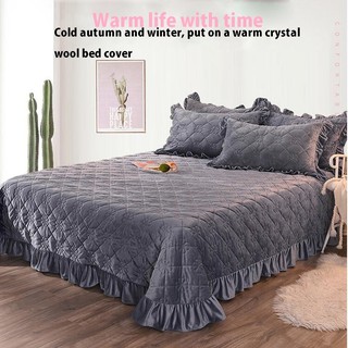 Winter warm crystal Plush quilted bed sheet Korean lace multi-functional cotton bed cover bed skirt