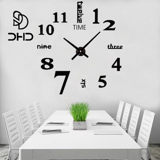 DHD Mirror DIY Large Wall Clock DIY Wall Clock 3D Mirror Sticker Metal Roman Numerals Big Clock