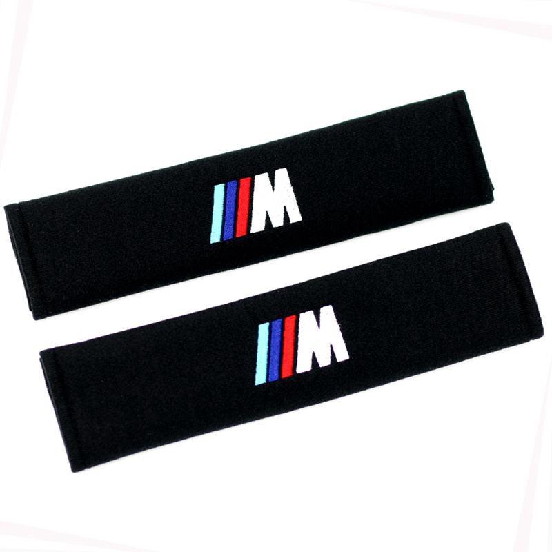 Cotton Seat belt Shoulder Pads covers emblems for BMW M