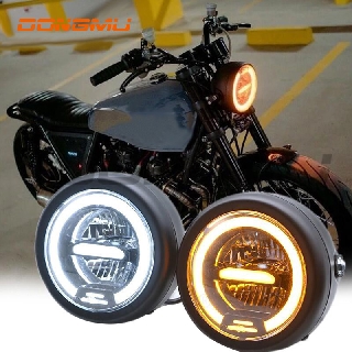 6.5" Metal led head light angel eye Retro Motorcycle Headlight Universal Cafe Racer Vintage Motorbike LED Headlamp