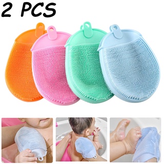 2Pcs Silicone Massage Bath Brush with Hook Soft Exfoliating Gloves Baby Showers Cleaning Mud Dirt Re